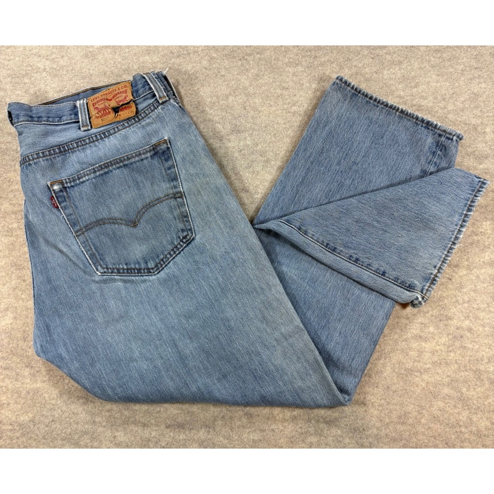 Levis 501 Original Fit Mens Light Wash Blue Distressed Button Fly Jeans 40x30